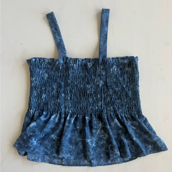 Michael Kors Blue Tie Dye Tank Peplum Square Neckline Stretch Size Large - Picture 2 of 6